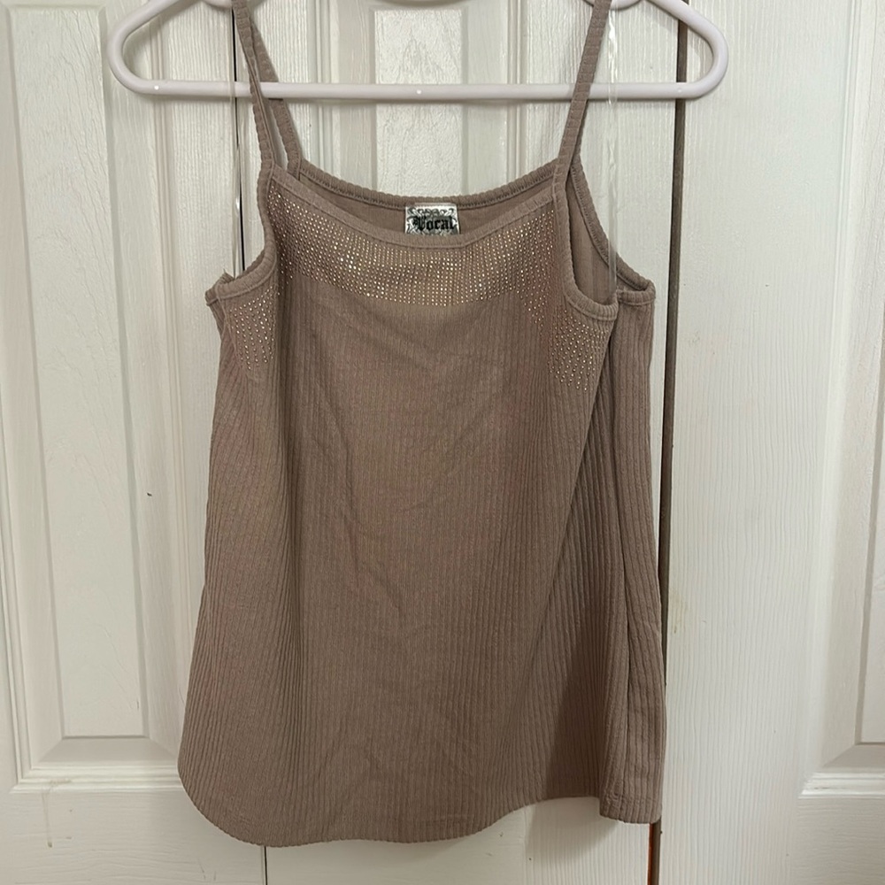 Vocal Rhinestone Lined Tank Top